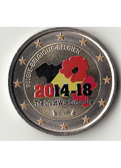 2014 - 2 euro BELGIO 100° inizio Prima Guerra Mondiale Smaltato Fdc